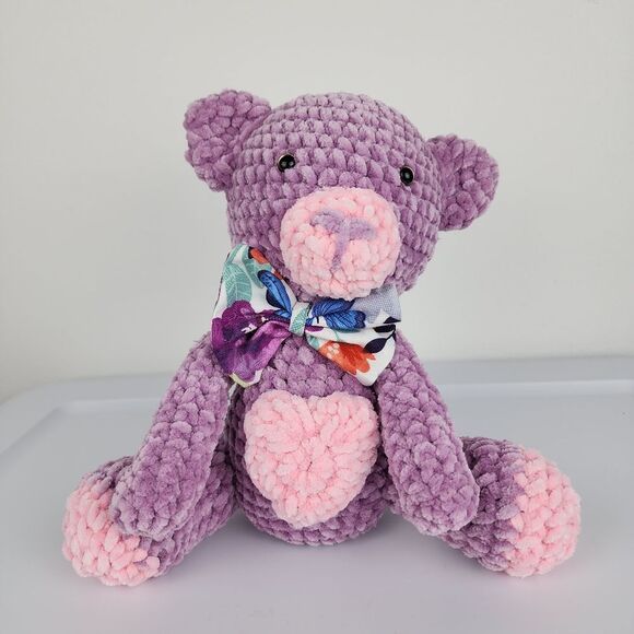 New Handmade Crochet Amigurumi Stuffed Toy Plush Teddy Bear With Bow - Picture 9 of 10